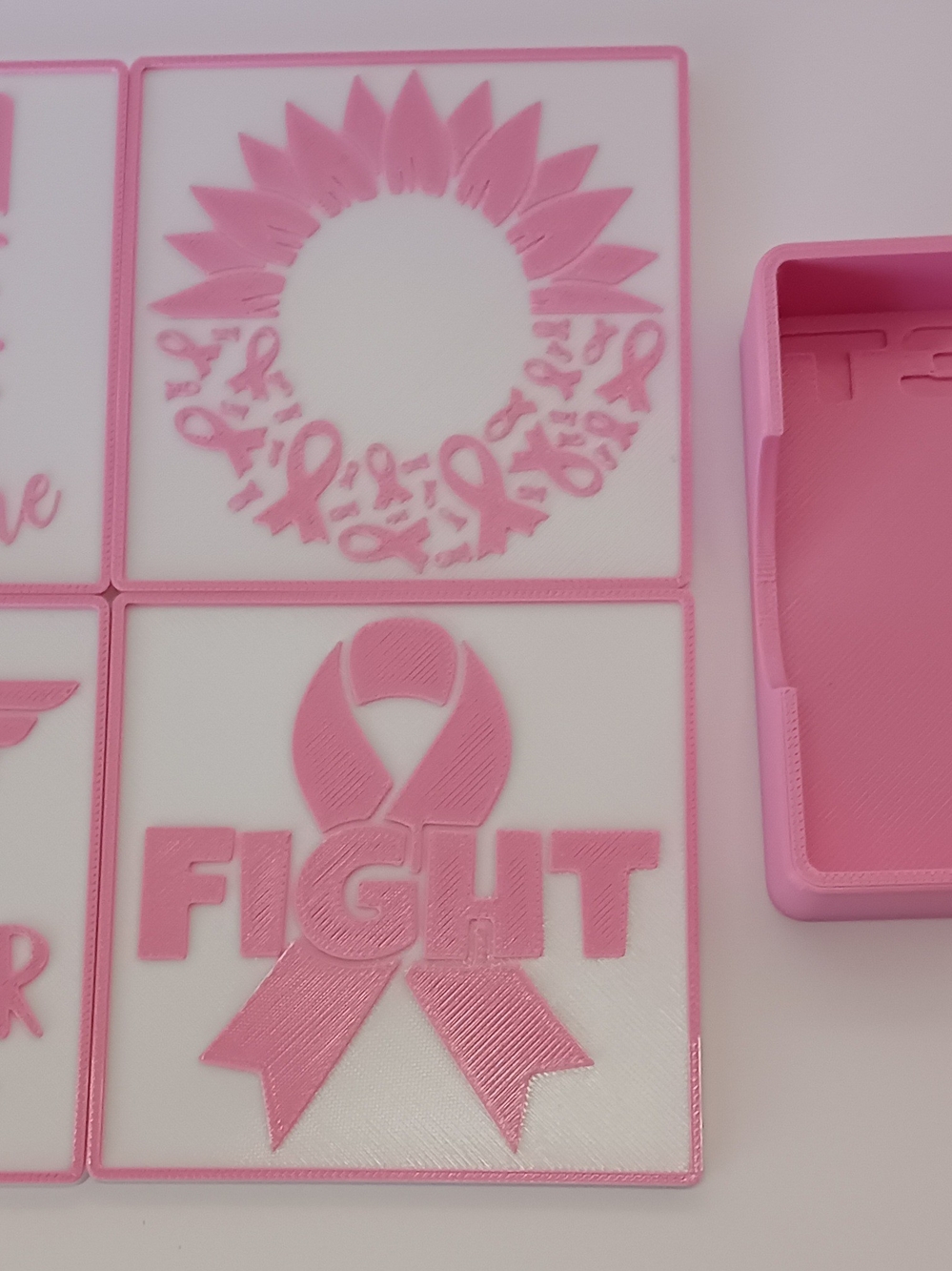 Pink Breast Cancer Awareness Coaster Set - Fight Ribbon